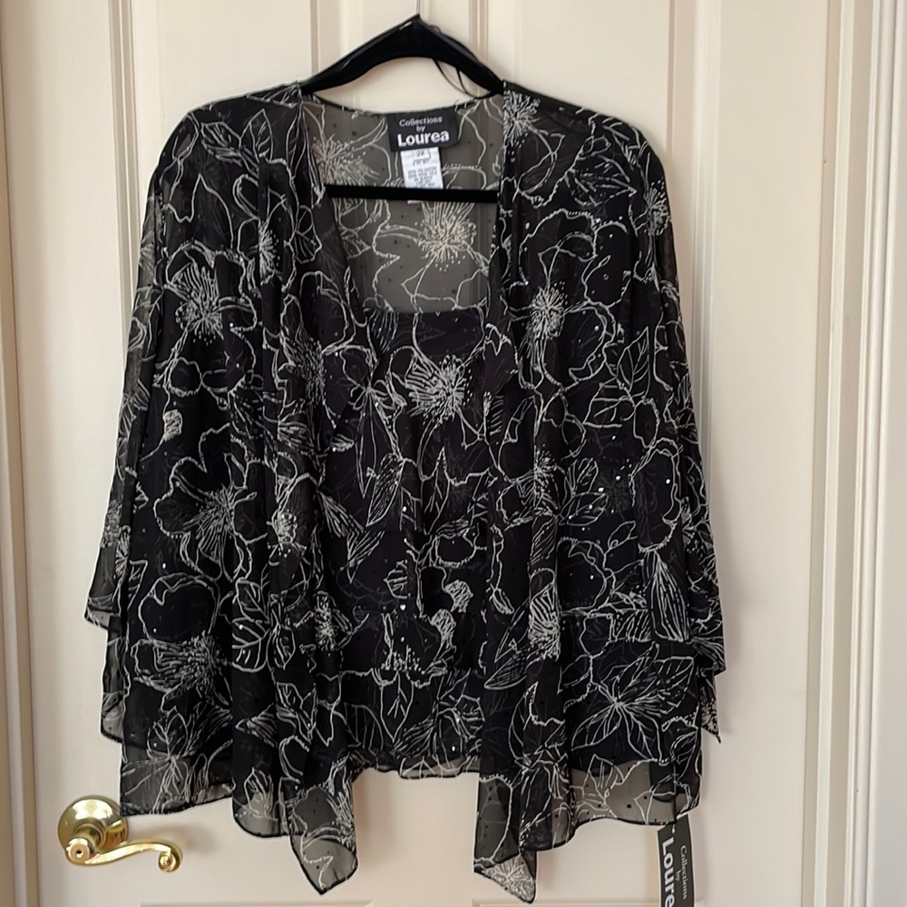 Tank style layered top with sheer jacket.